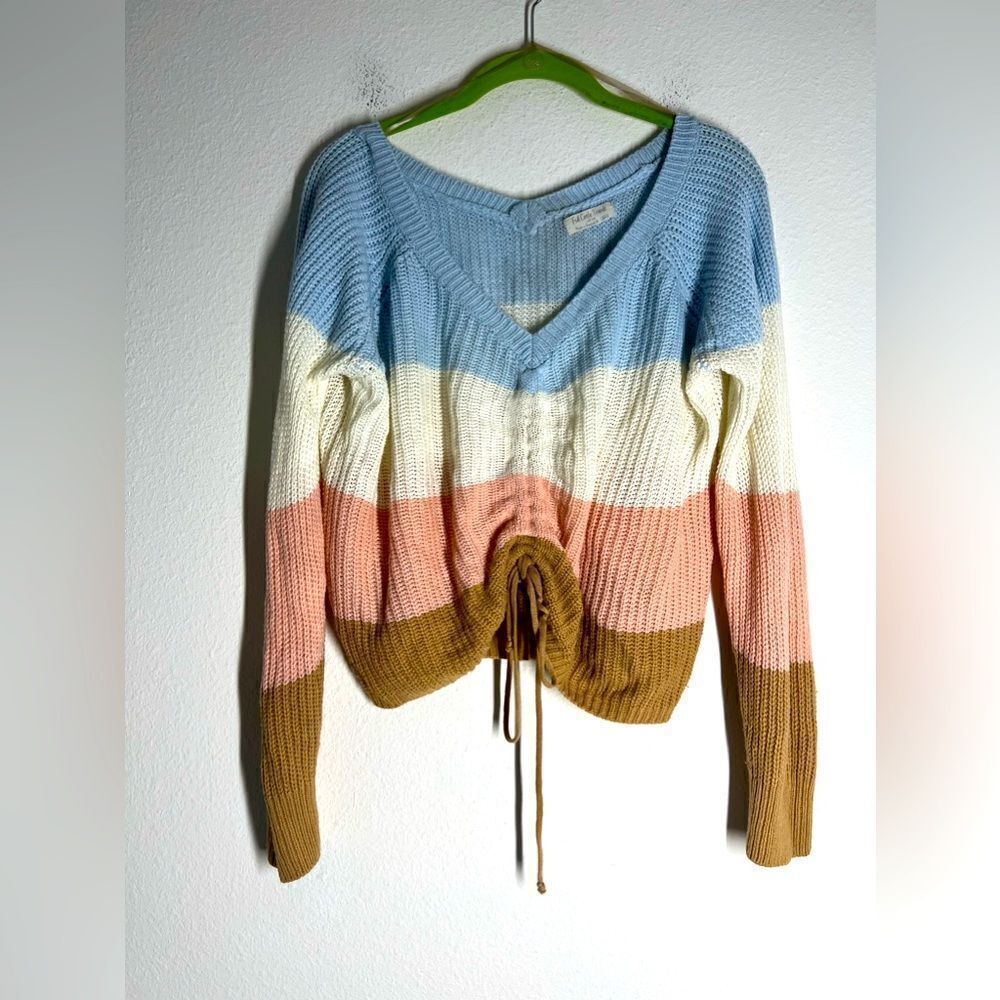 Full Circle Trends Women’s Knit Cropped Pullover Sweater Color Block SZ L